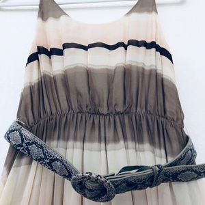 Alice + Olivia neutral striped silk maxi dress
